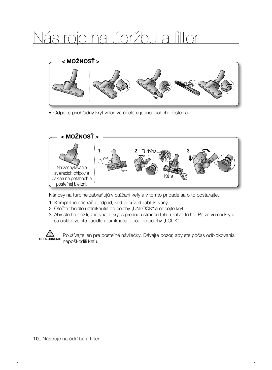 Samsung VCC6780V3R/XEH, VCC6790H3N/XEF, VCC6790H3N/XEH manual 10 Nástroje na údržbu a filter 