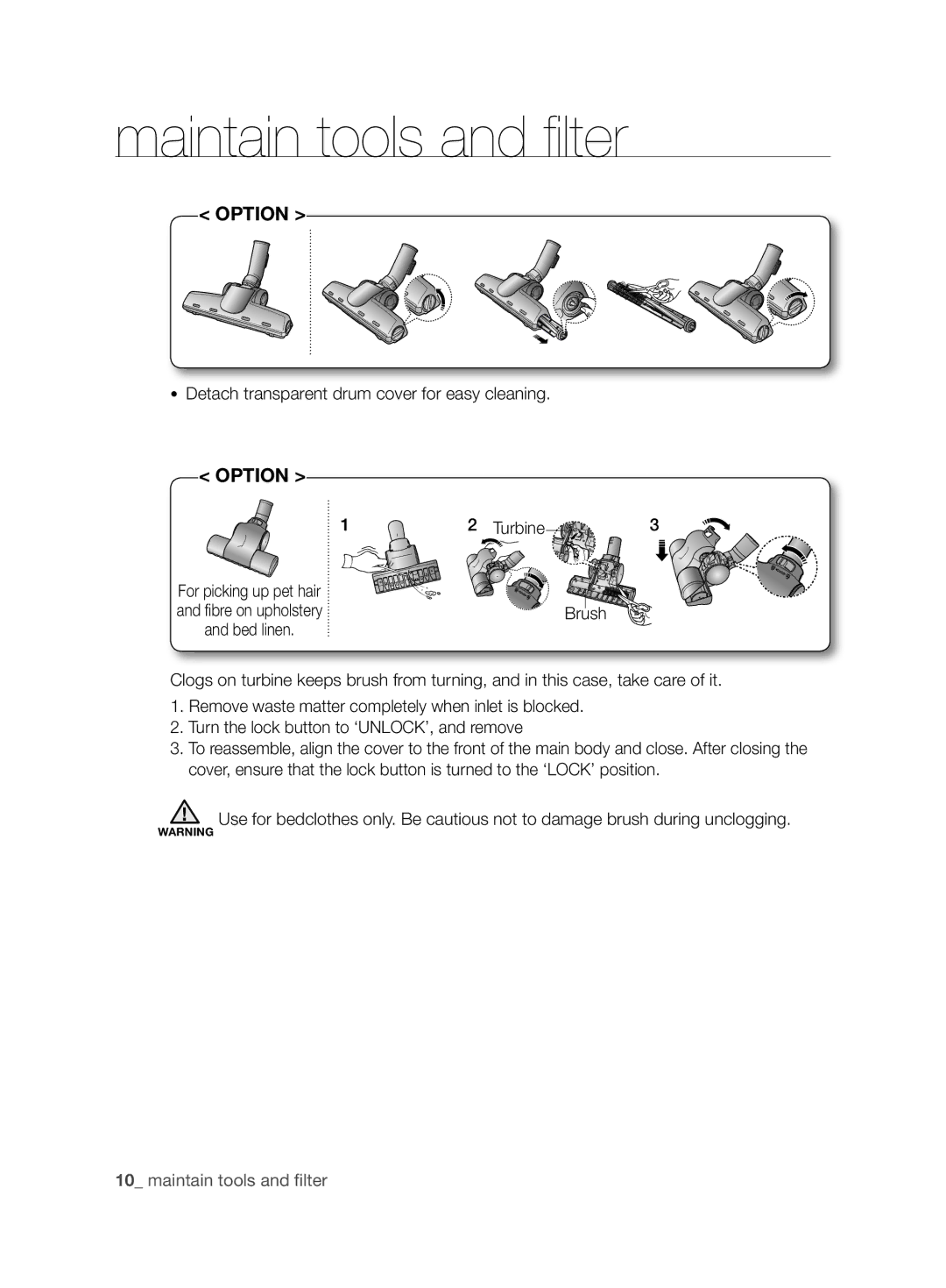 Samsung VCC6790H3R/XSB, VCC6780V31/XSB manual Detach transparent drum cover for easy cleaning 