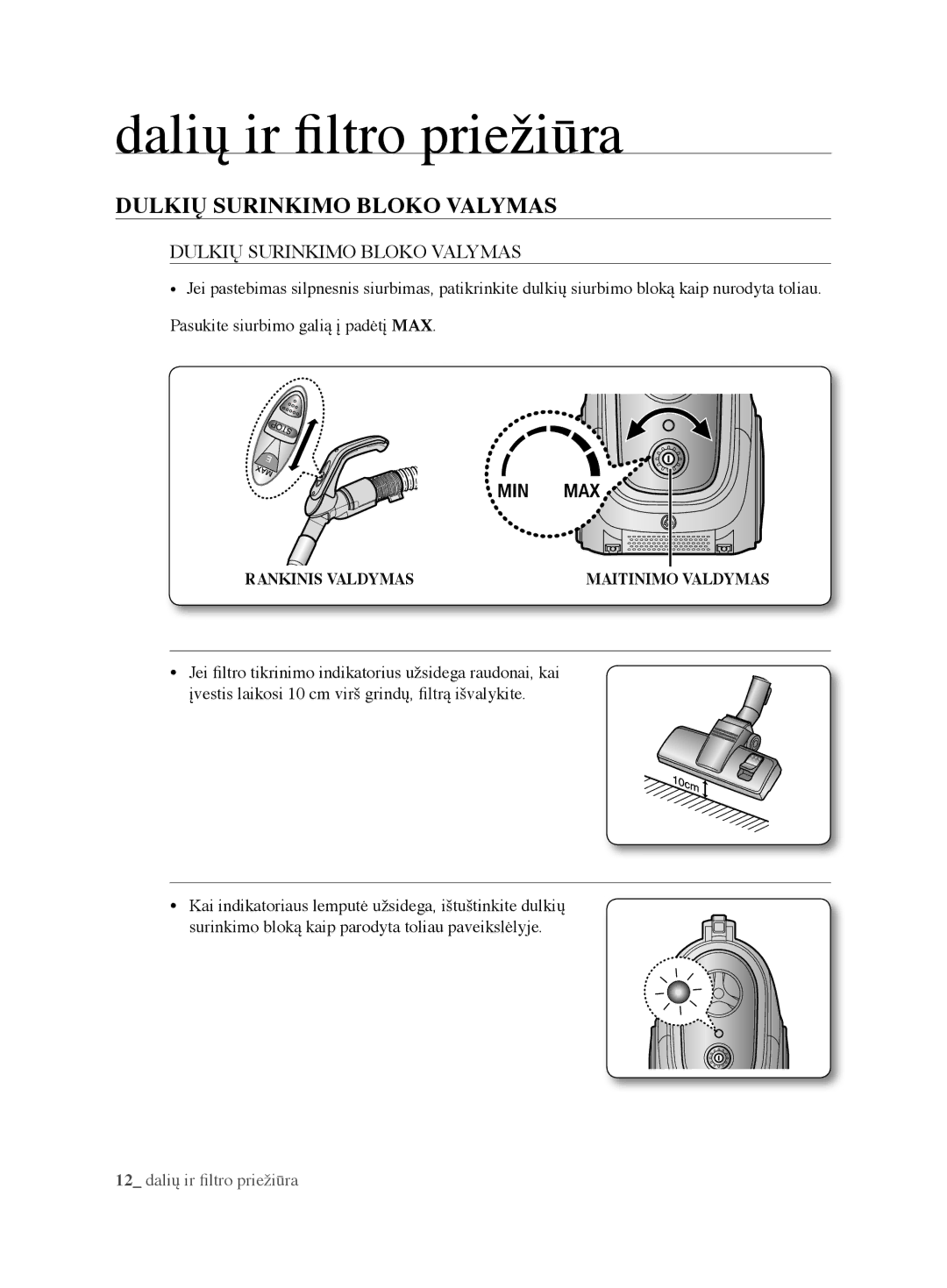 Samsung VCC6790H3R/XSB, VCC6780V31/XSB manual Dulkių Surinkimo Bloko Valymas 