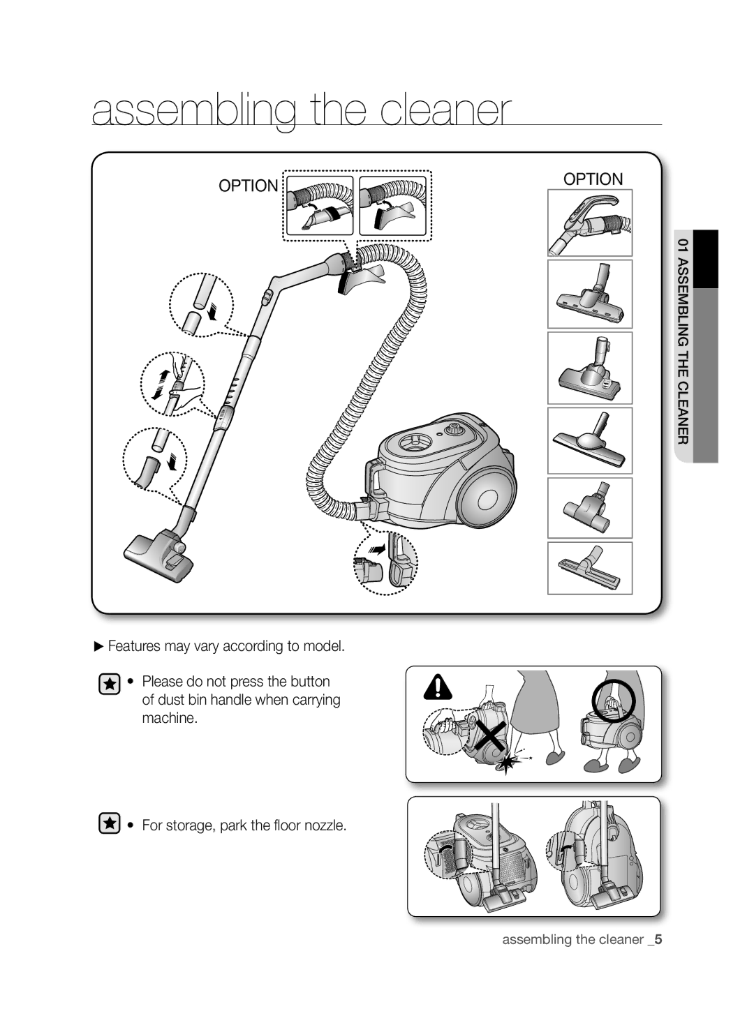 Samsung VCC6780V31/XSB, VCC6790H3R/XSB manual Assembling the cleaner, Option 