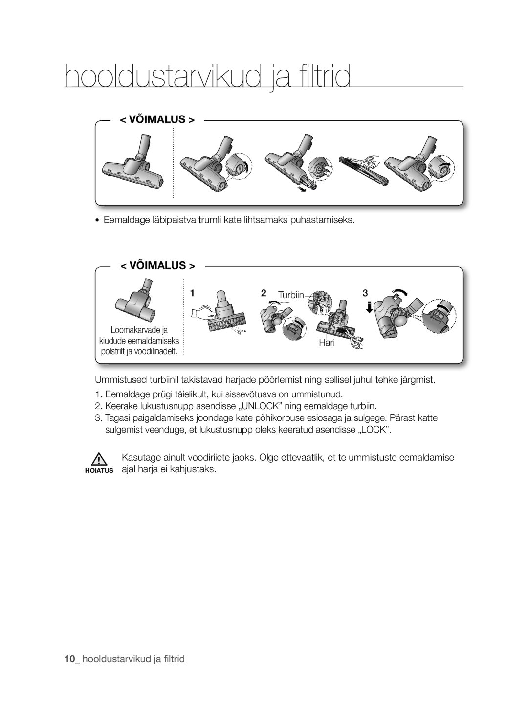 Samsung VCC6790H3R/XSB, VCC6780V31/XSB manual Eemaldage läbipaistva trumli kate lihtsamaks puhastamiseks 