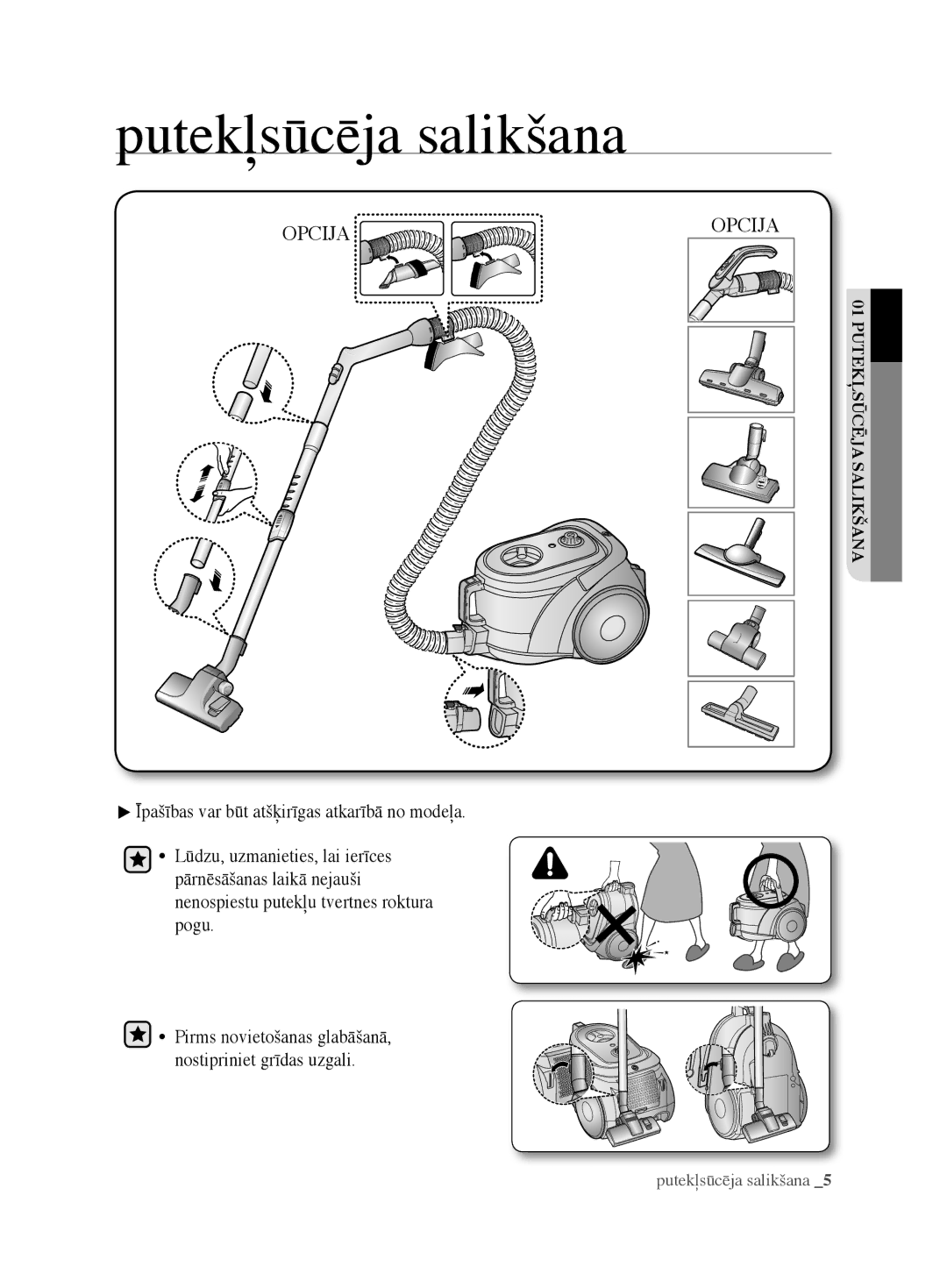 Samsung VCC6780V31/XSB, VCC6790H3R/XSB manual Putekļsūcēja salikšana, Opcija 