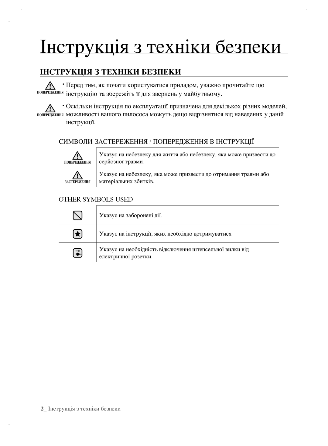 Samsung VCC6890H3N/XSB, VCC6890H3K/XEV manual Інструкція з техніки безпеки, ІнструкцІя з технІки безпеки, Other Symbols Used 