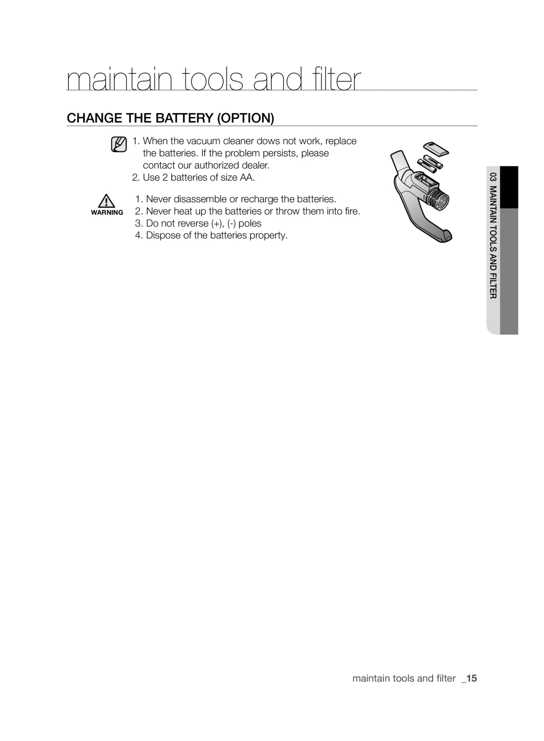 Samsung VCC6890H3N/XSB manual ChANGE ThE bATTERY Option 