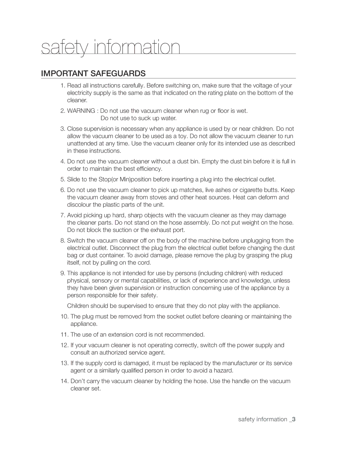 Samsung VCC6890H3N/XSB manual Important Safeguards 