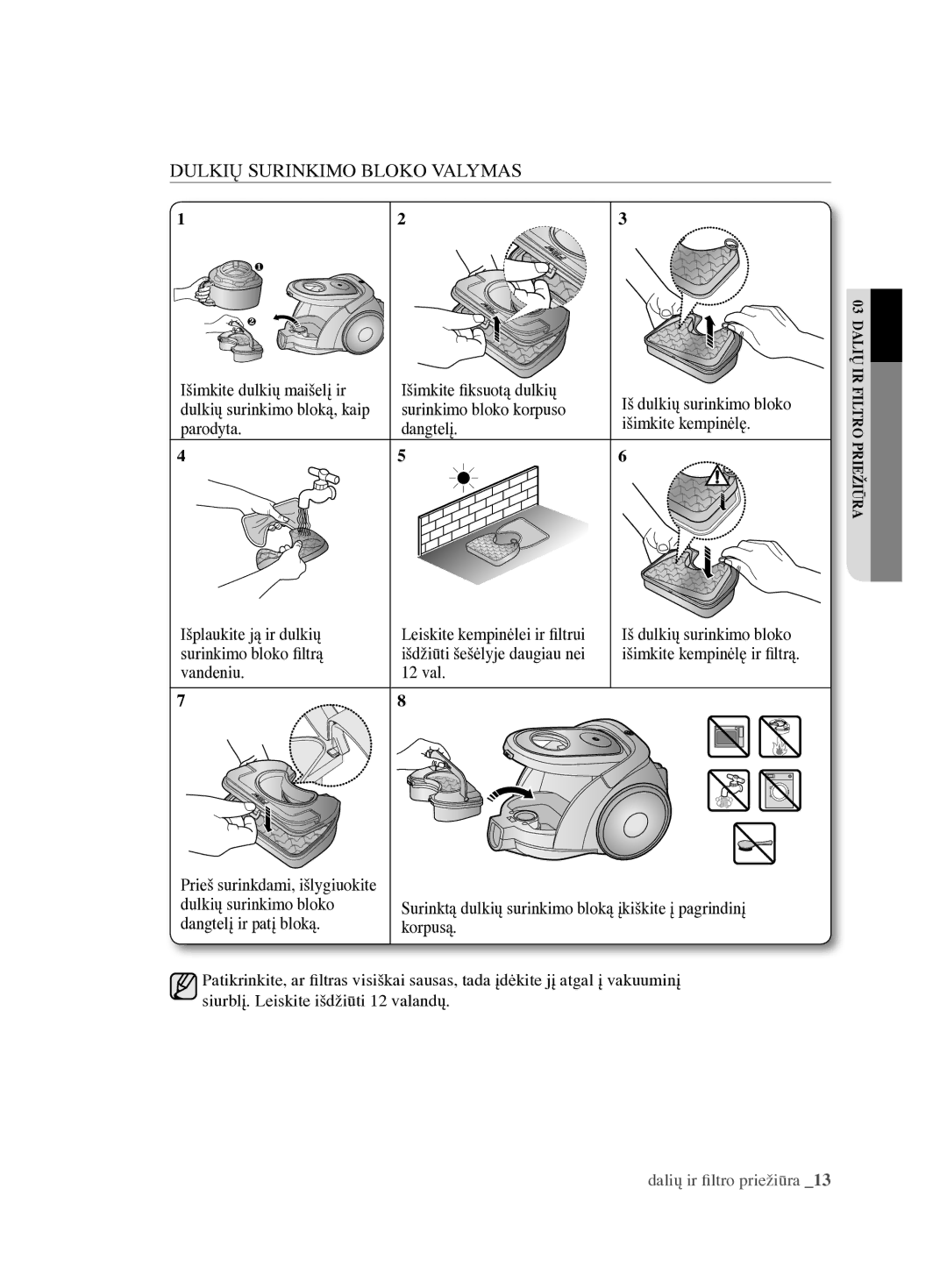 Samsung VCC6890H3N/XSB manual Išimkite dulkių maišelį ir Išimkite fiksuotą dulkių 