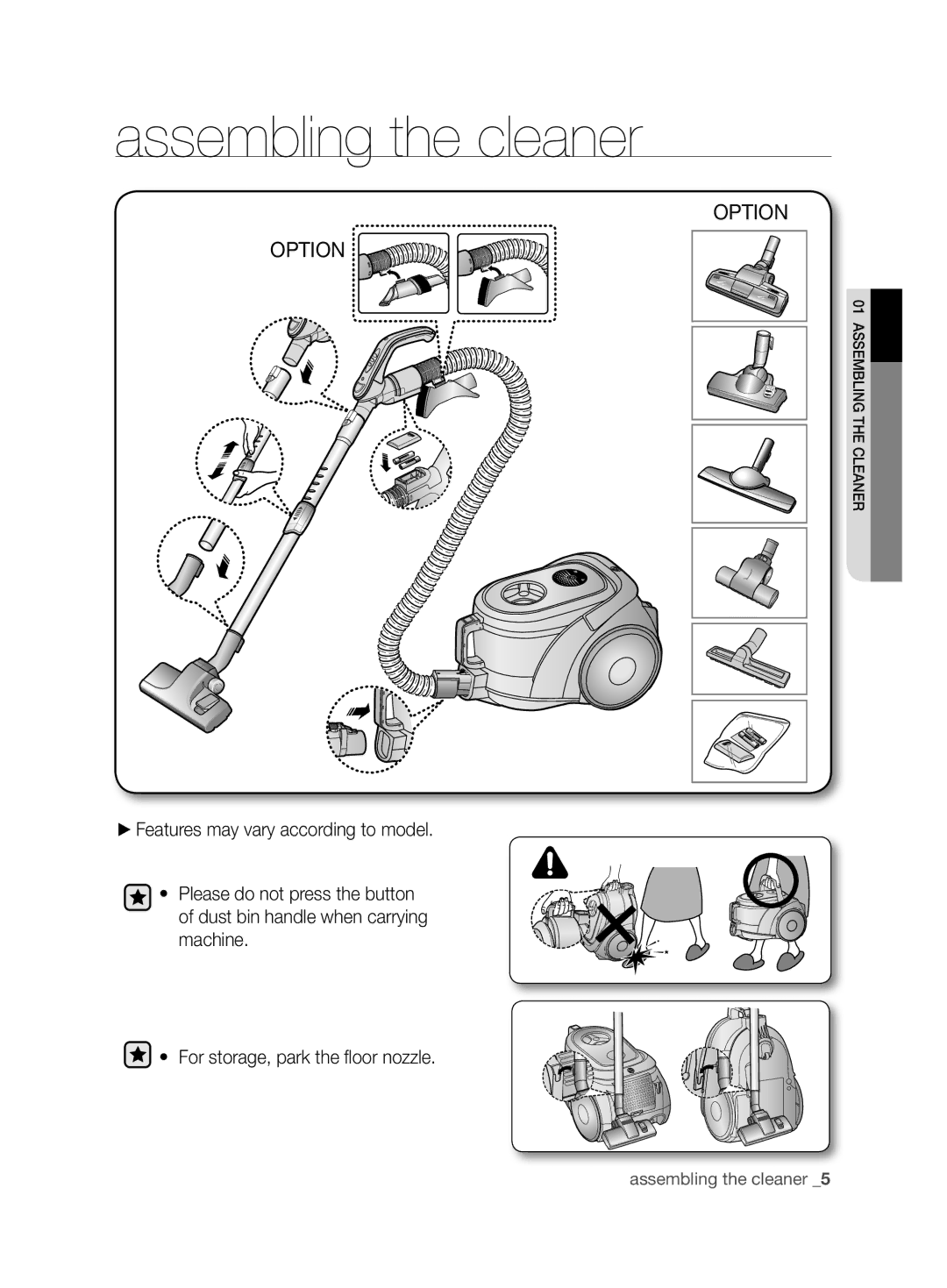 Samsung VCC6890H3N/XSB manual Assembling the cleaner, Option 