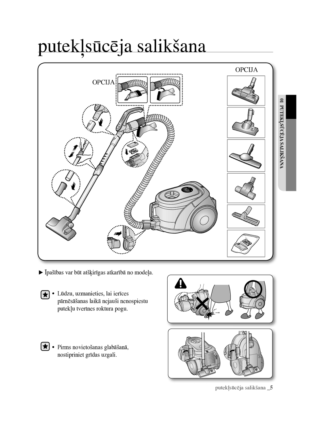 Samsung VCC6890H3N/XSB manual Putekļsūcēja salikšana, Opcija 