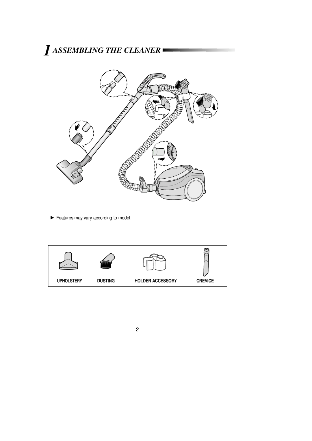 Samsung VCC6950H3R/XEV, VCC6950H3R/SBW, VCC6940H3S/SBW, VCC6940H3S/XEV manual Assembling the Cleaner 