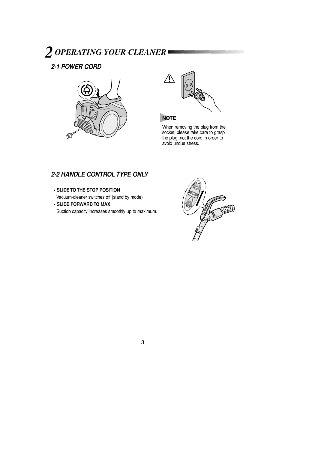 Samsung VCC6950H3R/SBW, VCC6940H3S/SBW, VCC6940H3S/XEV, VCC6950H3R/XEV manual Operating Your Cleaner, Power Cord 