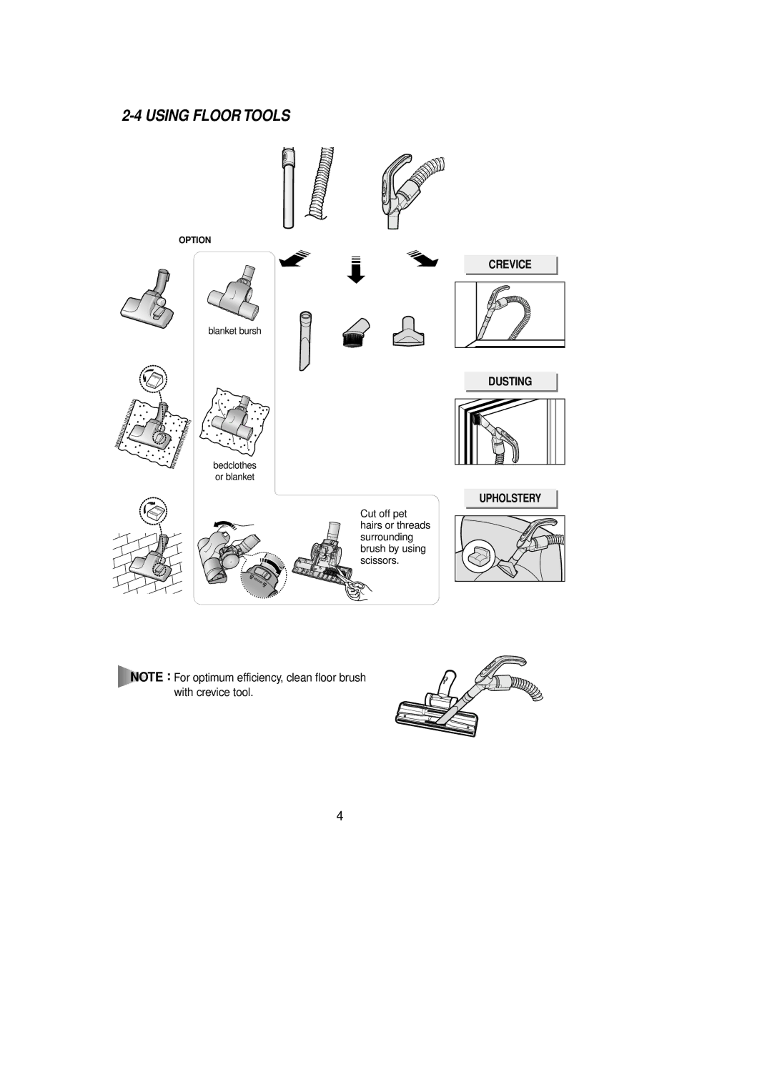 Samsung VCC6940H3S/SBW, VCC6950H3R/SBW, VCC6940H3S/XEV, VCC6950H3R/XEV manual Using Floor Tools 