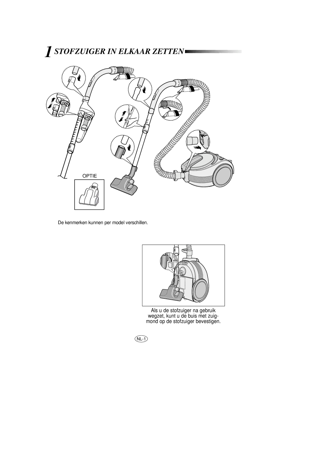 Samsung VCC7020V3B/XEG manual Stofzuiger in Elkaar Zetten, Optie 