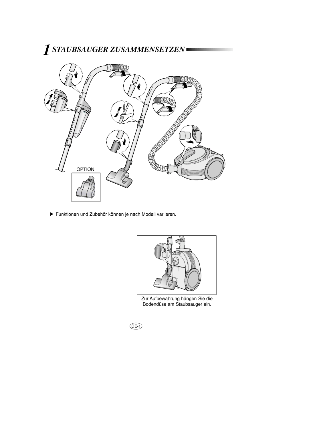 Samsung VCC7020V3B/XEG manual Staubsauger Zusammensetzen, Option 