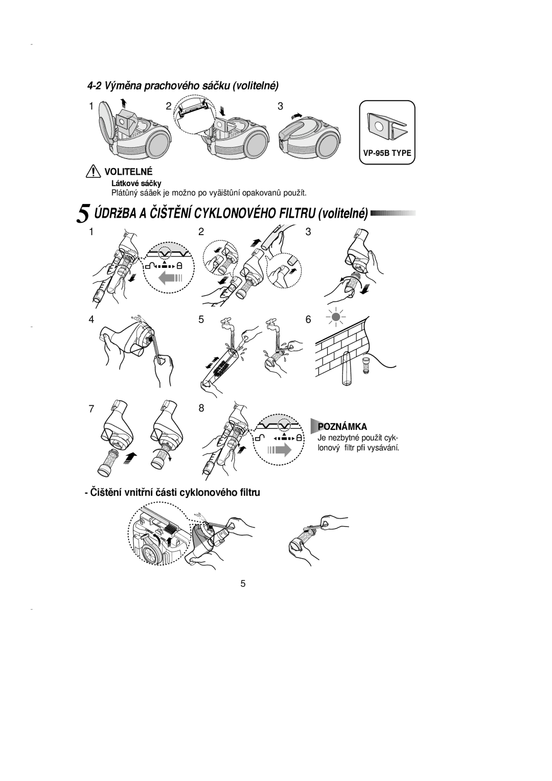 Samsung VCC7030V3S/XEH, VCC7030V3S/LIB manual Výmûna prachového sáčku volitelné, Látkové sáčky 