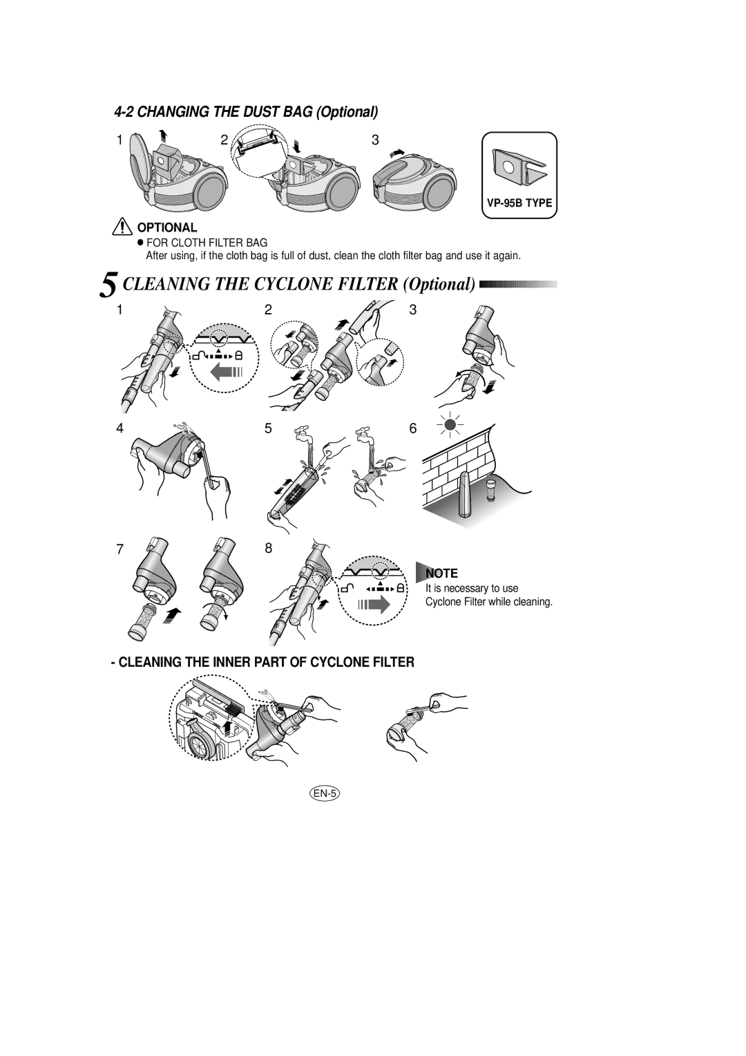 Samsung VCC7023V3S/BOL, VCC7030V4S/XEU, VCC7030V3S/BOL, VCC7023V3S/SBW, VCC7030V2S/FES manual Changing the Dust BAG Optional 