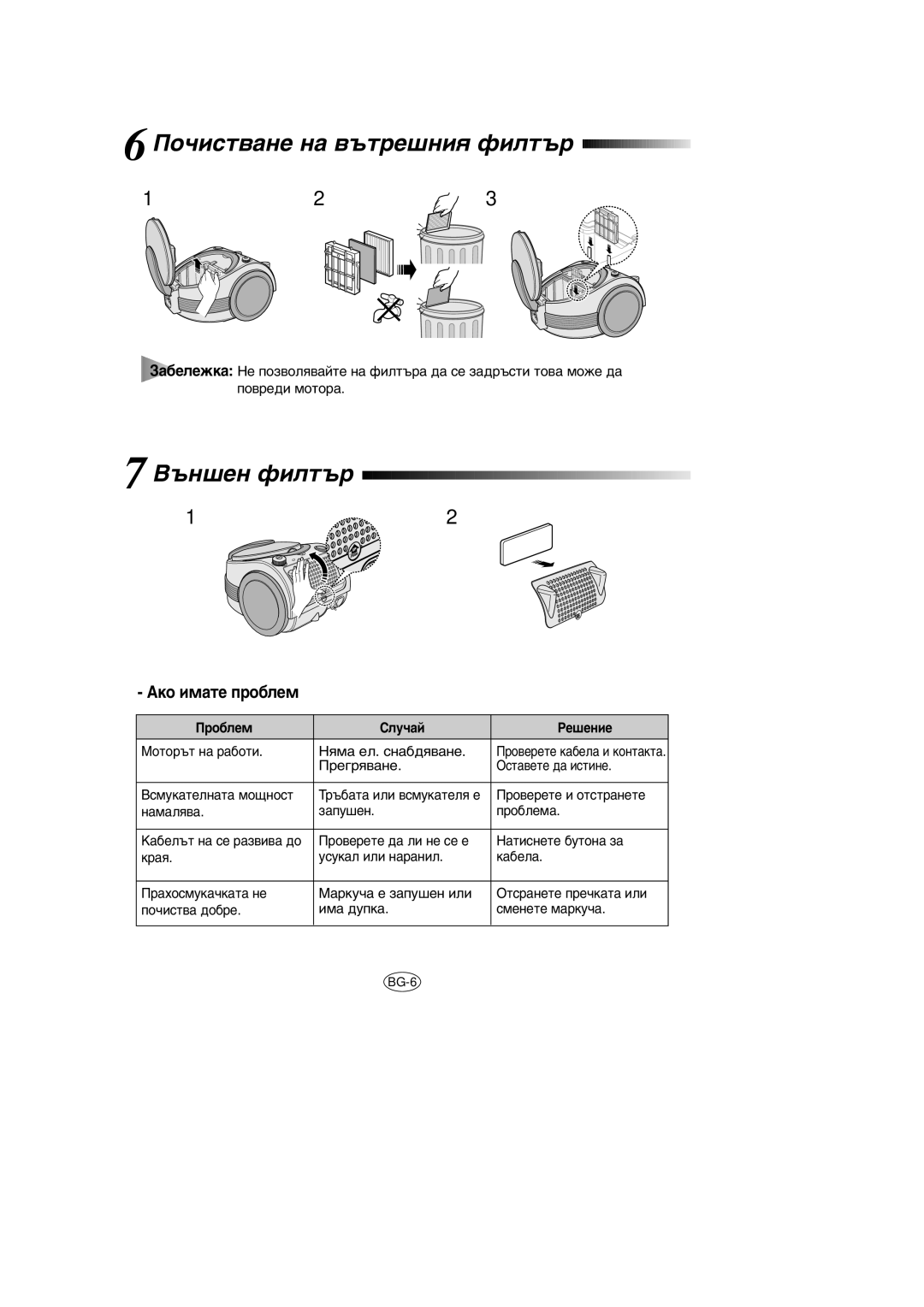 Samsung VCC7030V3S/XEH, VCC7030V4S/XEU, VCC7030V3S/BOL, VCC7023V3S/SBW manual ÈÓ˜ËÒÚ‚‡ÌÂ Ì‡ ‚˙ÚÂ¯ÌËﬂ ÙËÎÚ˙, ˙Ì¯Âì Ùëîú˙ 