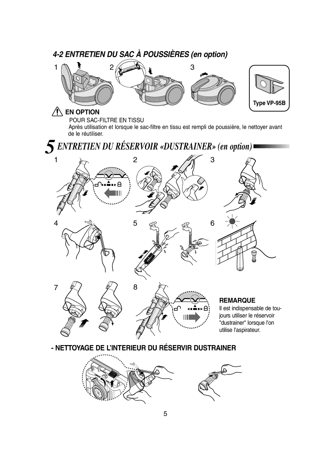 Samsung VCC7031V3S/XEF manual Entretien DU Réservoir «DUSTRAINER» en option 