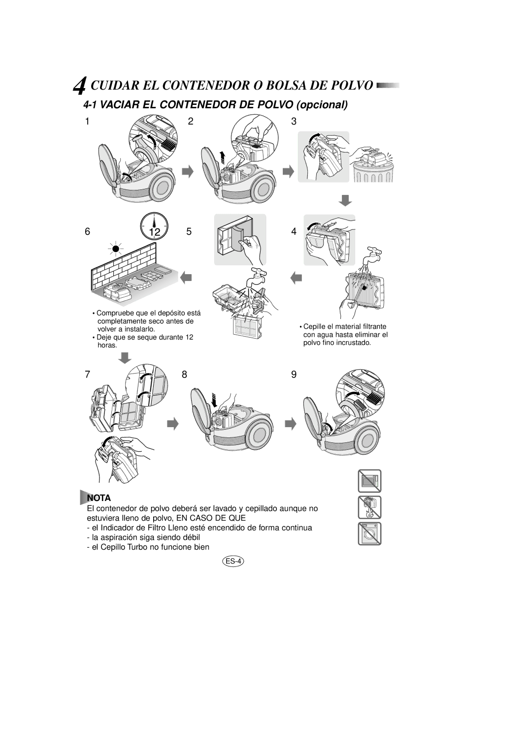 Samsung VCC7053H1S/XAP manual Cuidar EL Contenedor O Bolsa DE Polvo, Vaciar EL Contenedor DE Polvo opcional 