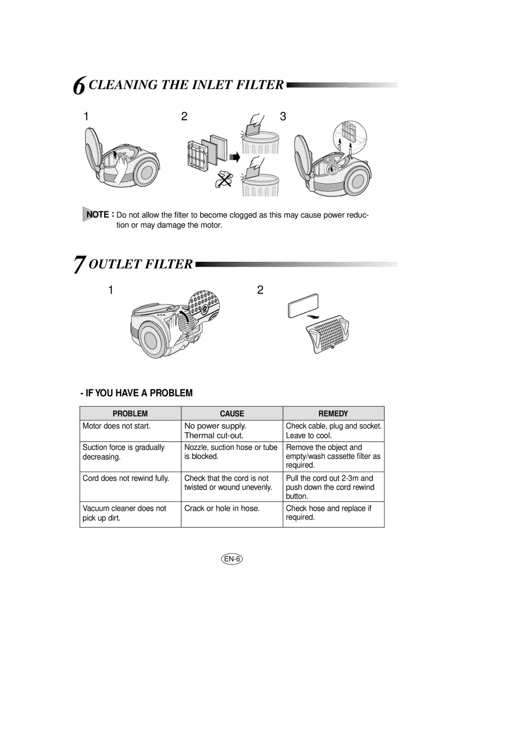 Samsung VCC7053H1S/XAP manual Cleaning the Inlet Filter Outlet Filter, If YOU have a Problem 