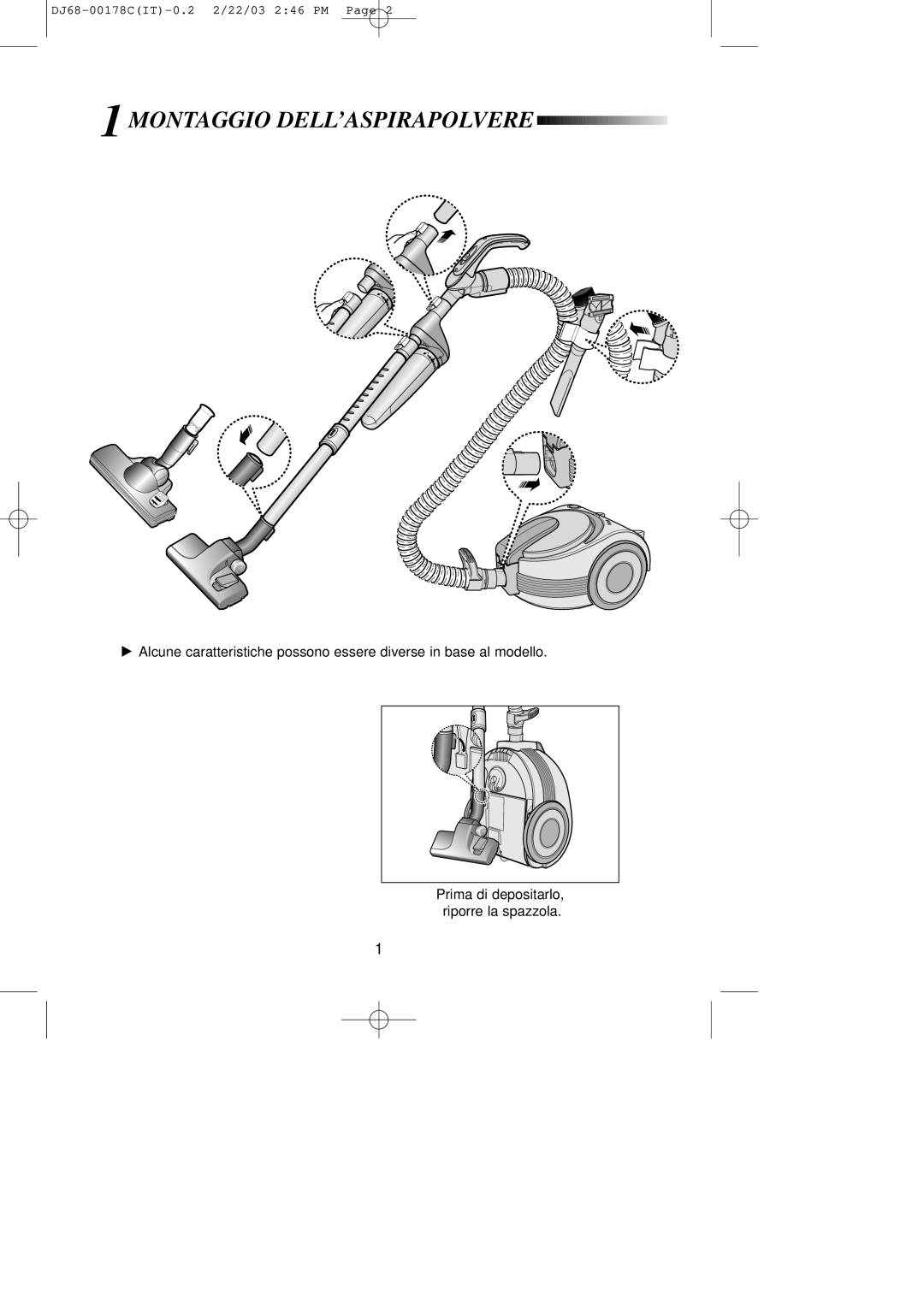 Samsung VCC7050H3S/XET, VCC7070H3Z/BOL, VCC7070H3S/XET, VCC7070H3Z/XET manual Montaggio DELL’ASPIRAPOLVERE 