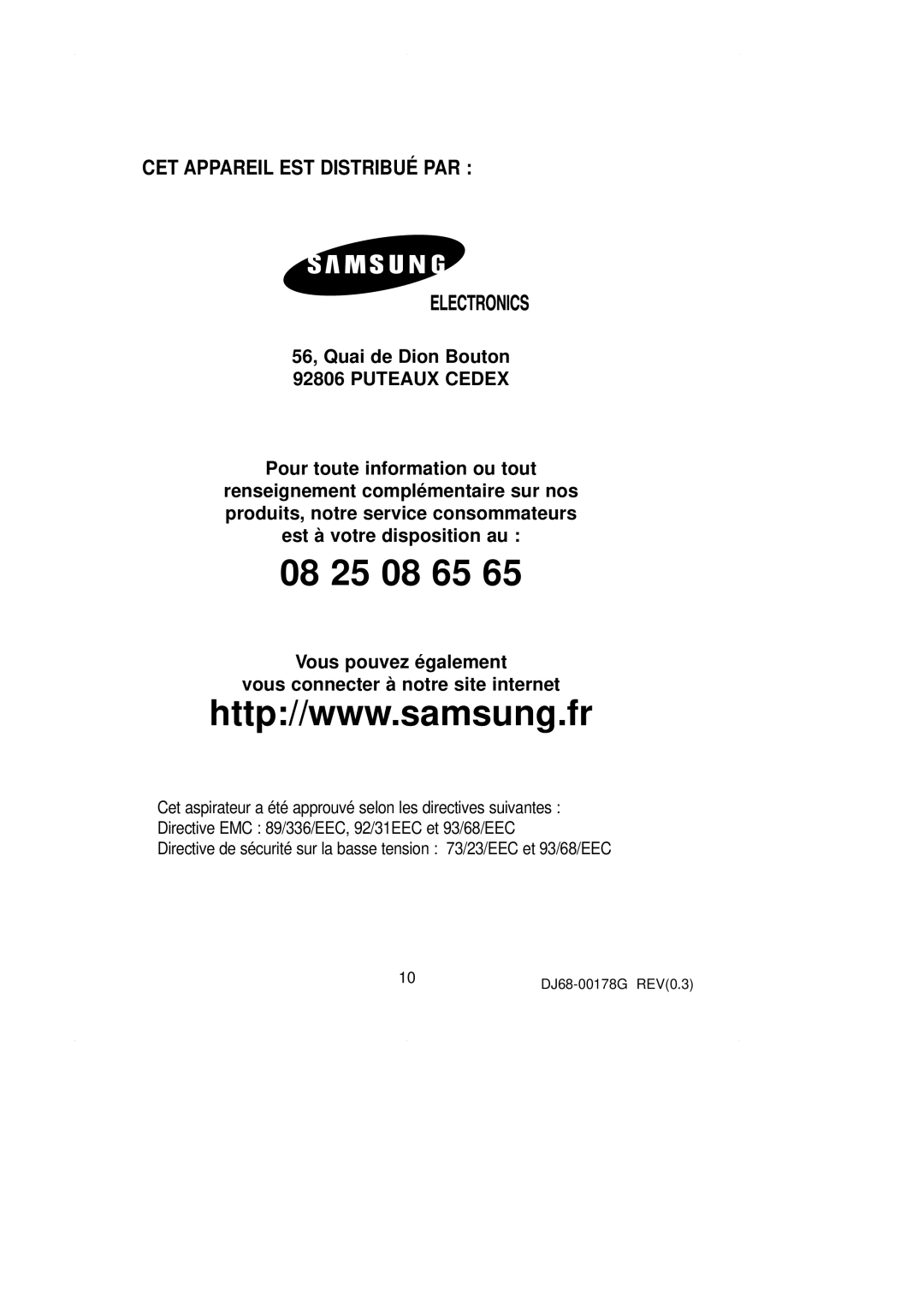 Samsung VCC7060H3S/XEF, VCC7070H3Z/XEF, VCC7050H3S/XEF, VCC7061H3S/XEF, VCC7060H3B/XEF manual 08 25 08 65 