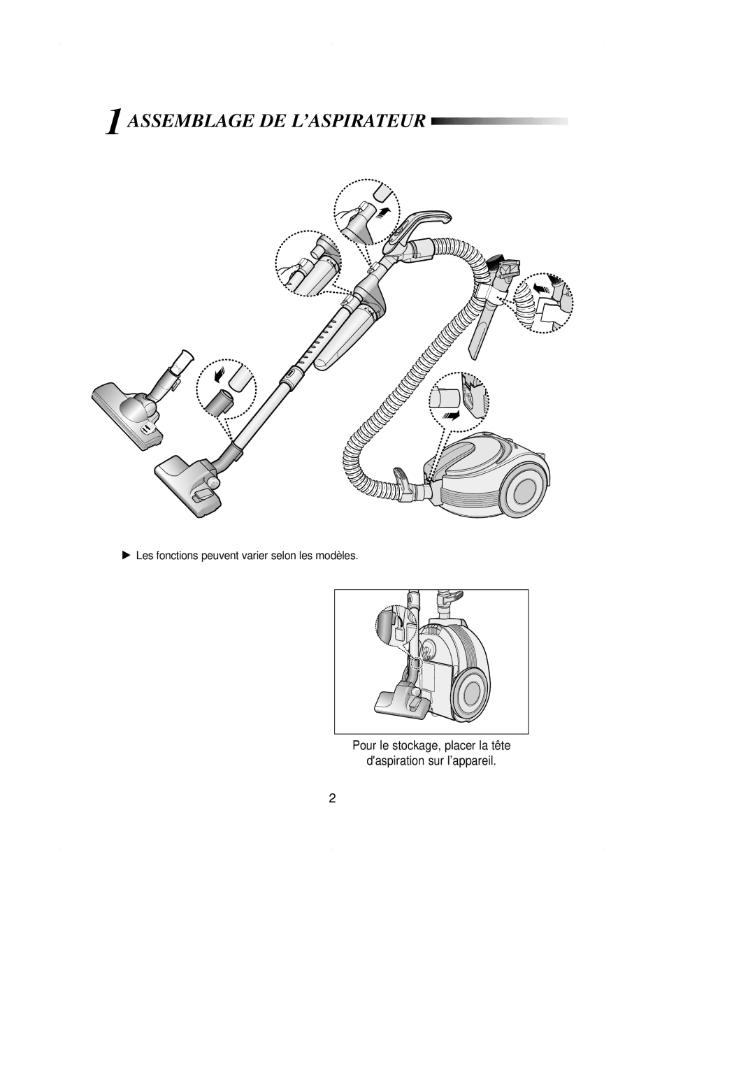 Samsung VCC7061H3S/XEF, VCC7070H3Z/XEF, VCC7060H3S/XEF, VCC7050H3S/XEF, VCC7060H3B/XEF manual Assemblage DE L’ASPIRATEUR 