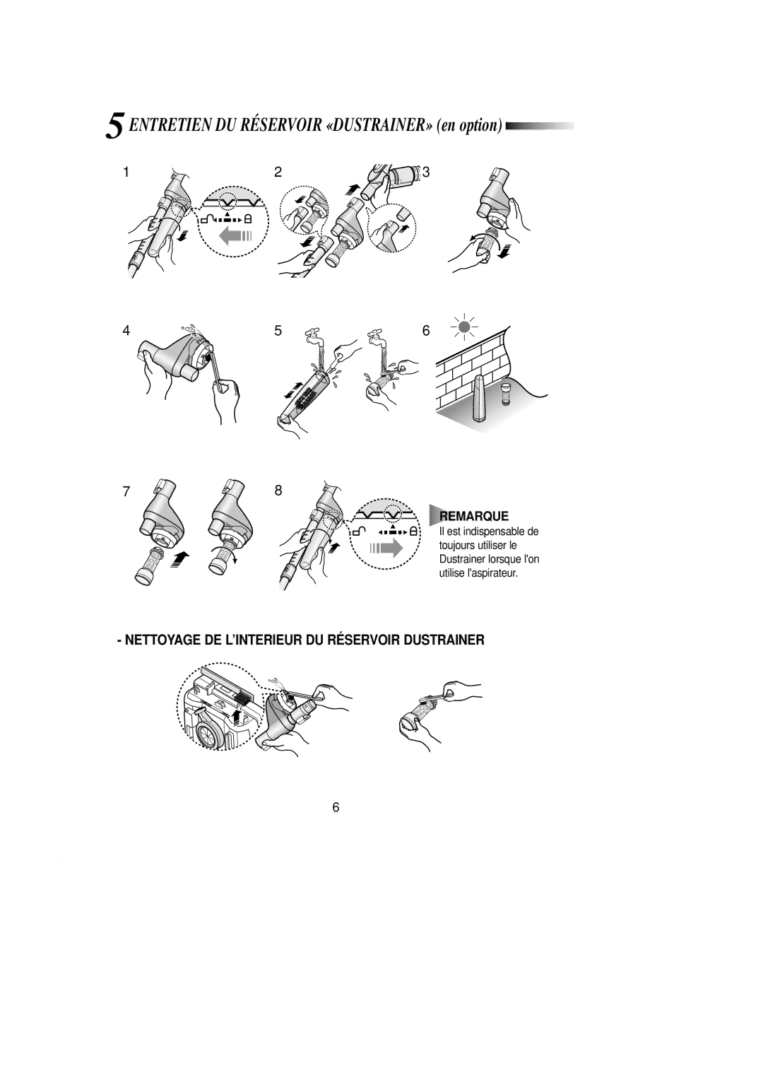 Samsung VCC7050H3S/XEF, VCC7070H3Z/XEF, VCC7060H3S/XEF, VCC7061H3S/XEF manual Nettoyage DE L’INTERIEUR DU Réservoir Dustrainer 