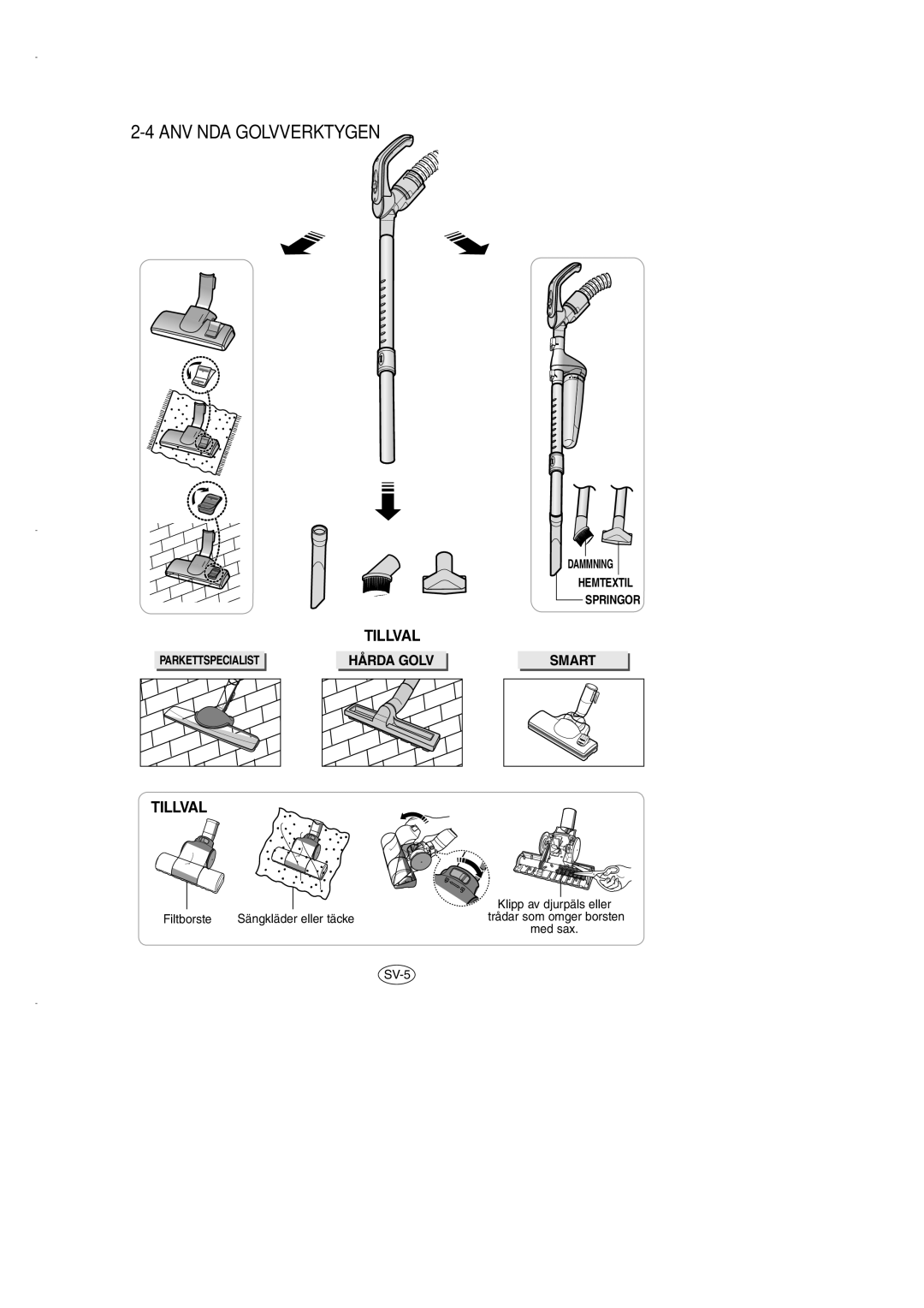 Samsung VCC7290H3R/XEE, VCC7290H3G/XEE, VCC7210H3O/XEE manual Använda Golvverktygen, Tillval, Hårda Golv 