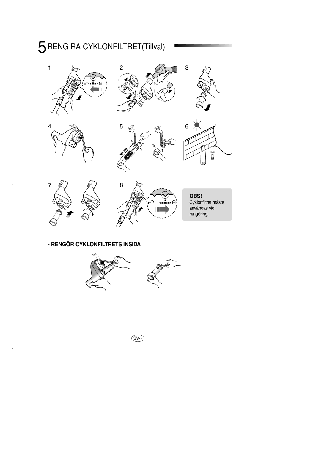 Samsung VCC7290H3G/XEE, VCC7290H3R/XEE, VCC7210H3O/XEE manual 5RENGÖRA CYKLONFILTRETTillval 