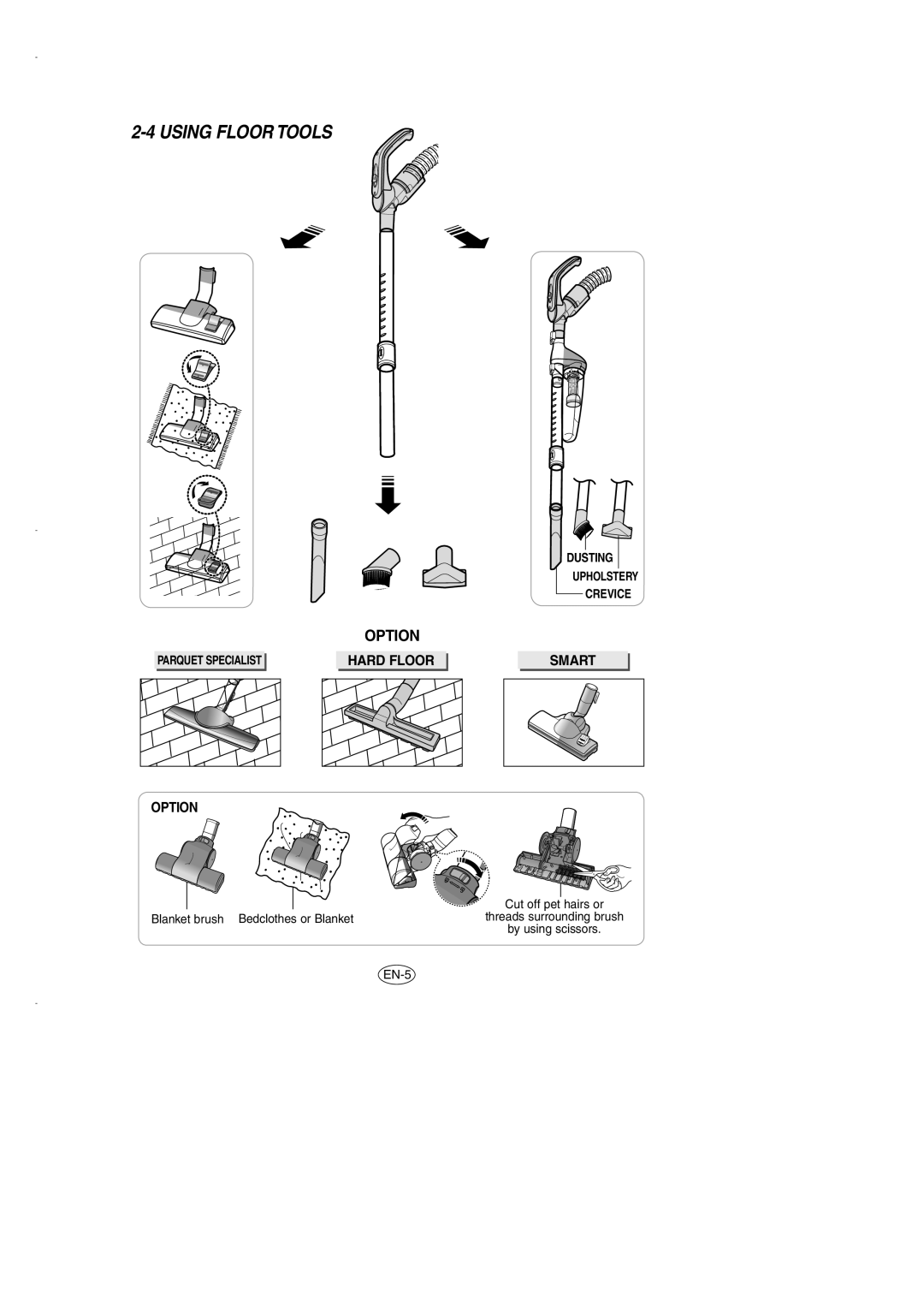 Samsung VCC7210H3O/XEE, VCC7290H3G/XEE, VCC7290H3R/XEE manual Using Floor Tools, Option, Hard Floor 