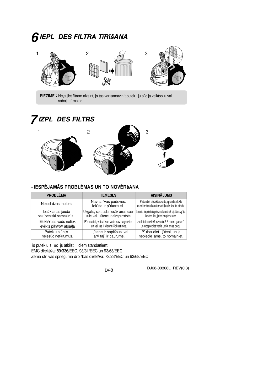 Samsung VCC7295H3O/XSB, VCC7294H3G/XSB, VCC7245H3G/SBW, VCC7215H3S/SBW manual IEPLDES Filtra T¥R¥šANA, IZPLDES Filtrs 