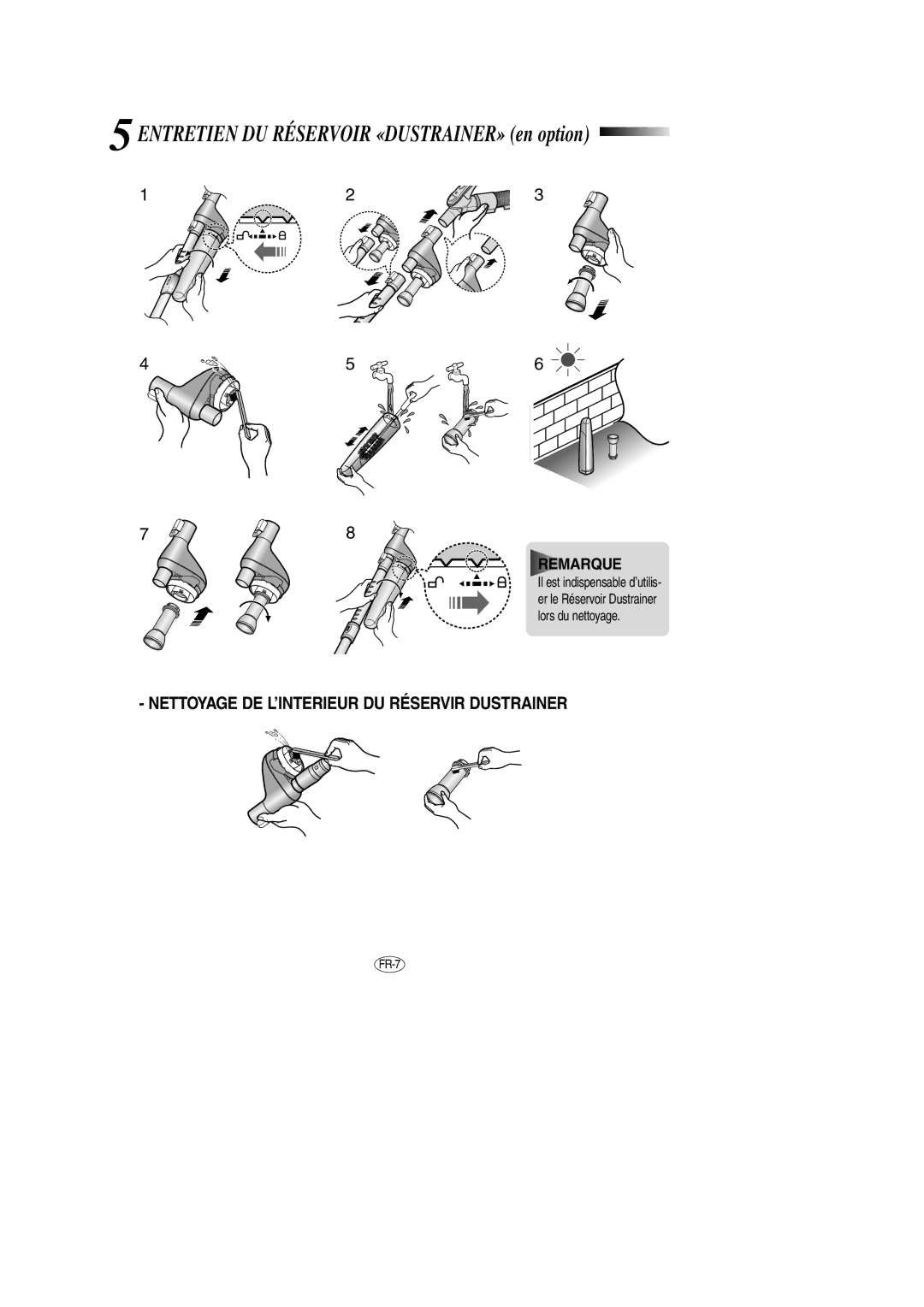 Samsung VCC7293H3R/XEG, VCC7294H3O/XEG, VCC7290H3O/XEG, VCC7254H3O/XEG manual Entretien DU Réservoir «DUSTRAINER» en option 