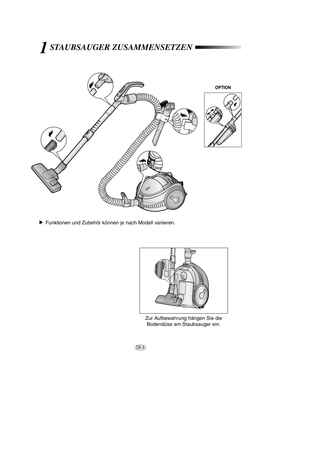 Samsung VCC7253H3S/XEG, VCC7294H3O/XEG, VCC7290H3O/XEG, VCC7254H3O/XEG, VCC7250H3G/XEG manual Staubsauger Zusammensetzen 