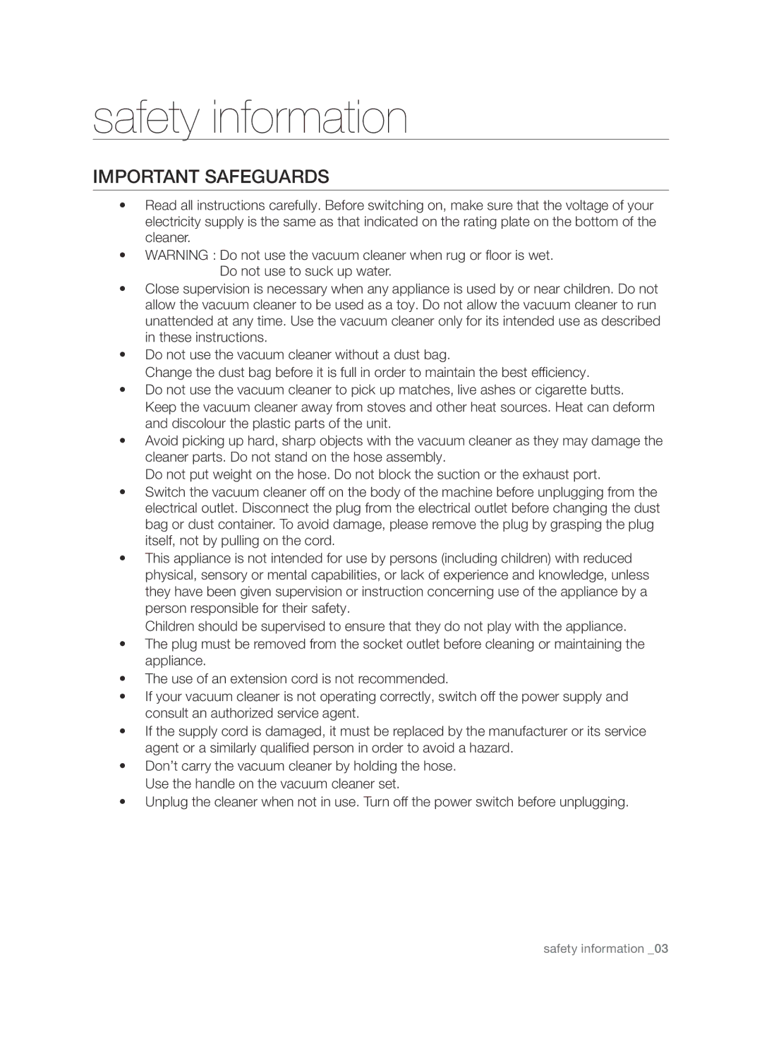 Samsung VCC7450V3R/HAC manual Important safeguards 