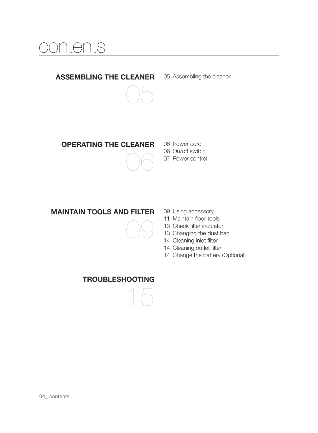 Samsung VCC7450V3R/HAC manual Contents 