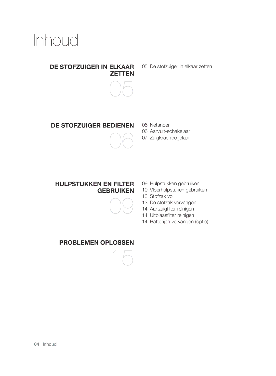 Samsung VCC7480V3R/XEH, VCC7480V3R/XEG manual Inhoud 