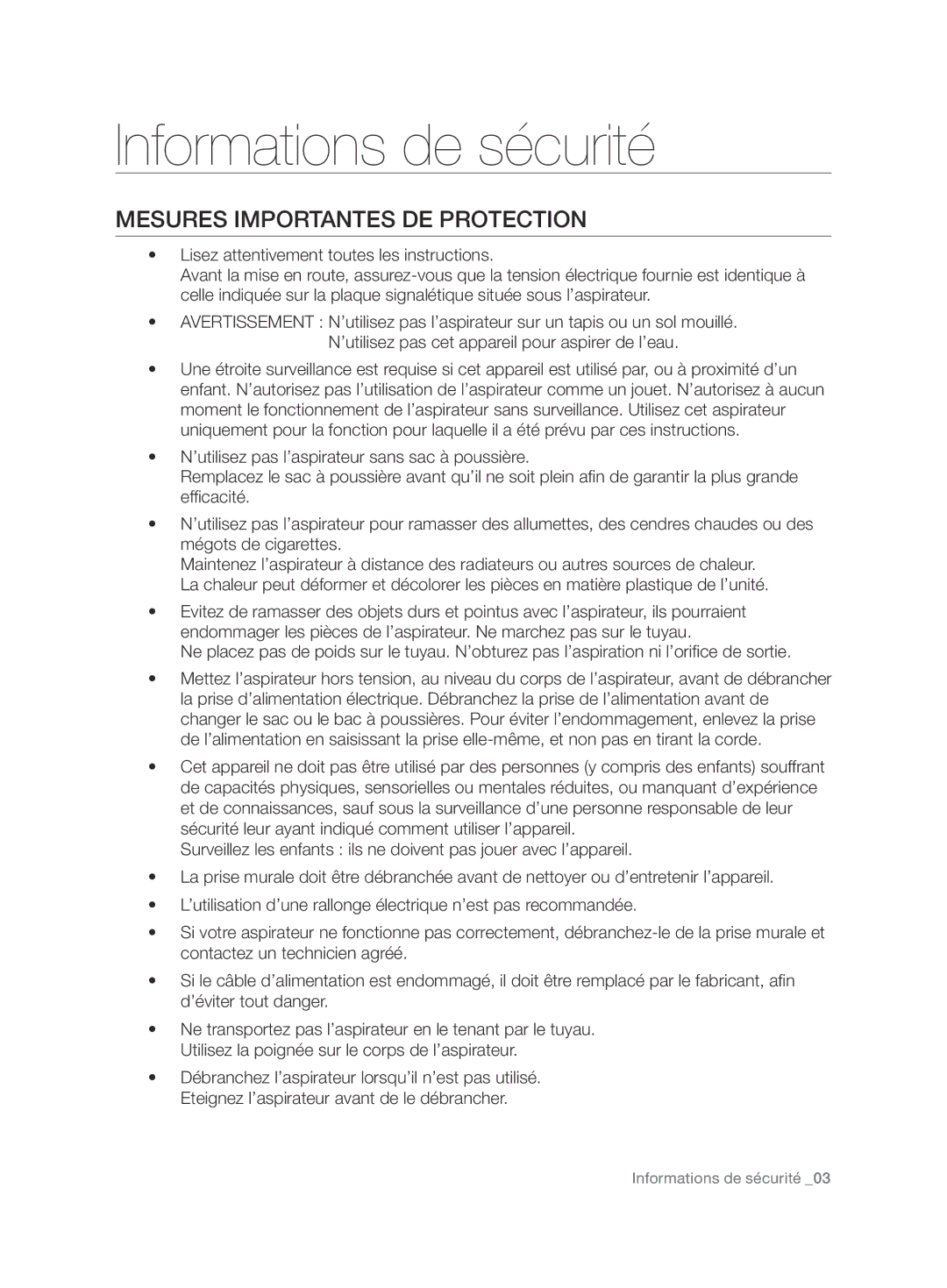 Samsung VCC7480V3R/XEG, VCC7480V3R/XEH manual Mesures IMPoRTANTES DE PRoTECTIoN 