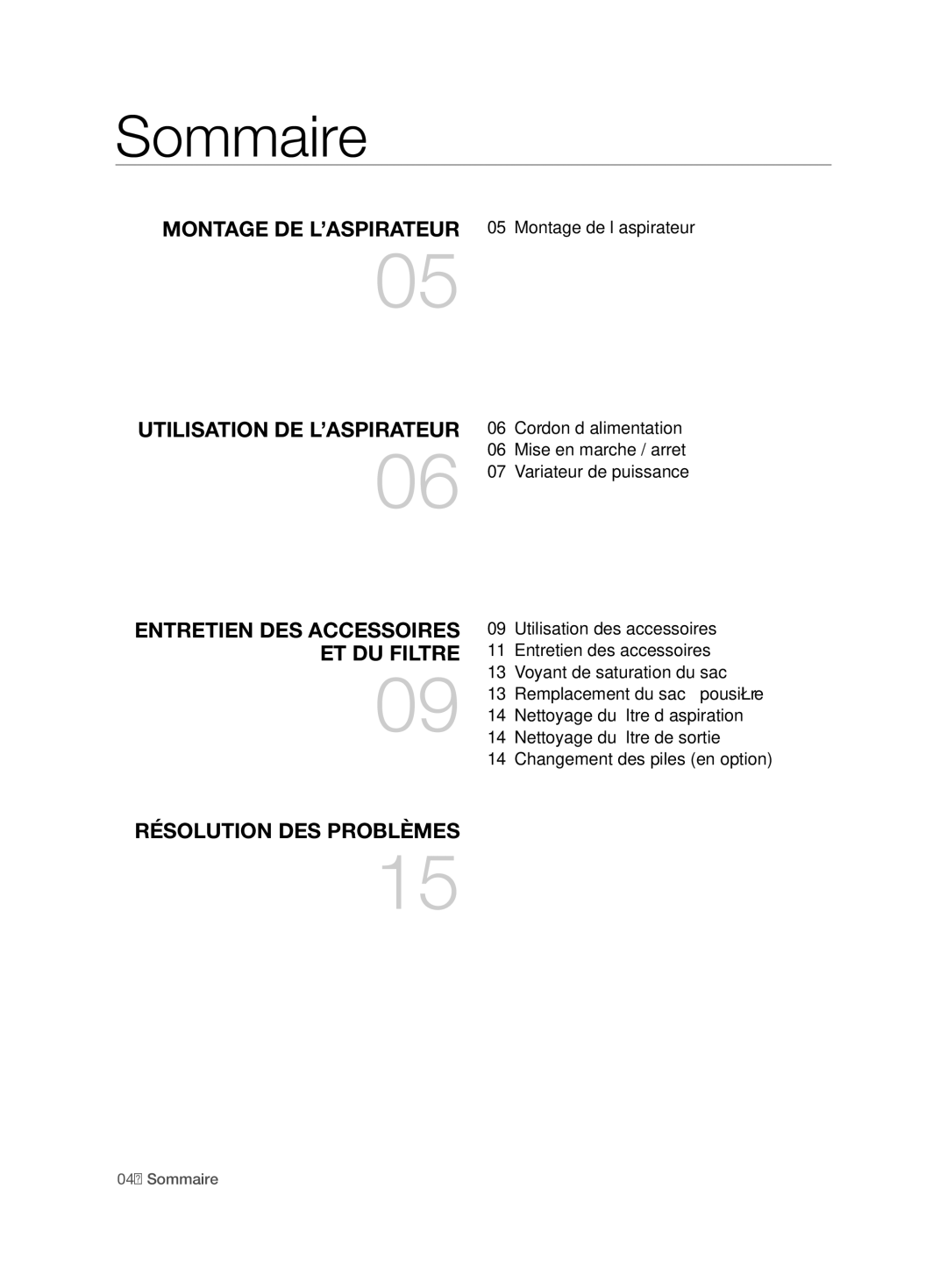 Samsung VCC7480V3R/XEH, VCC7480V3R/XEG manual Sommaire 