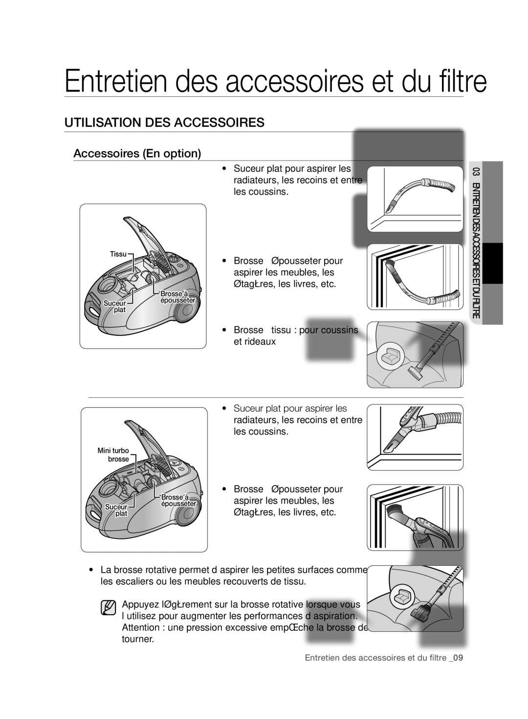 Samsung VCC7480V3R/XEG, VCC7480V3R/XEH manual UTIlISATIoN DES ACCESSoIRES, Accessoires En option 