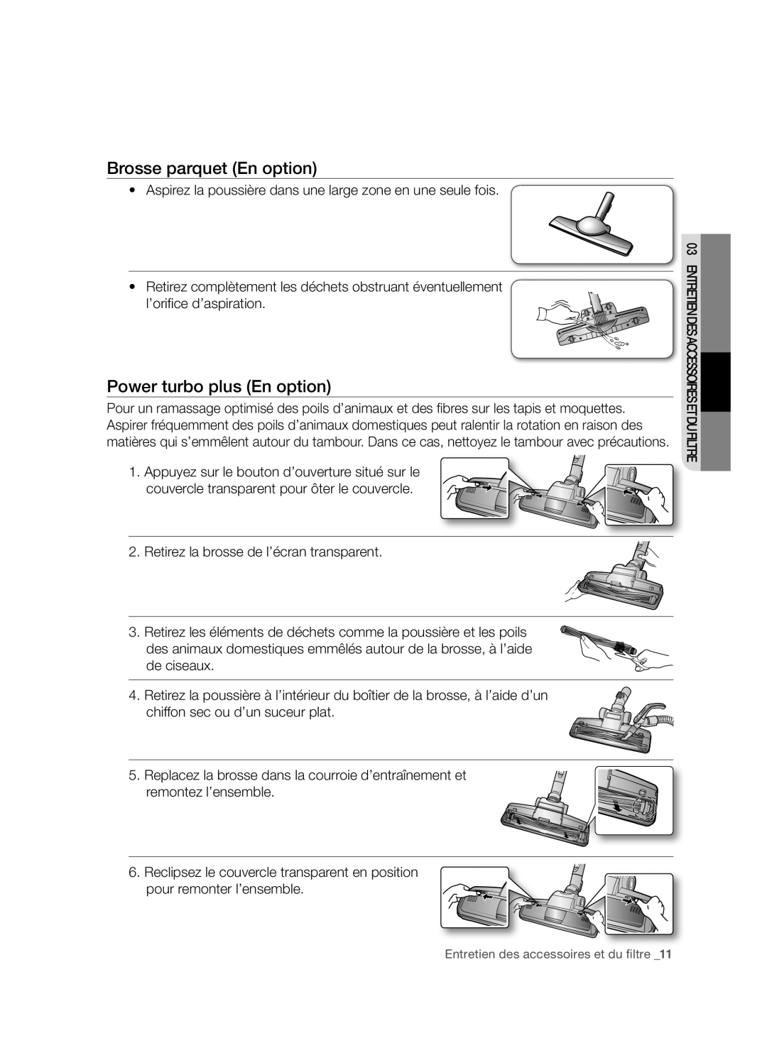 Samsung VCC7480V3R/XEG, VCC7480V3R/XEH manual Brosse parquet En option, Power turbo plus En option 