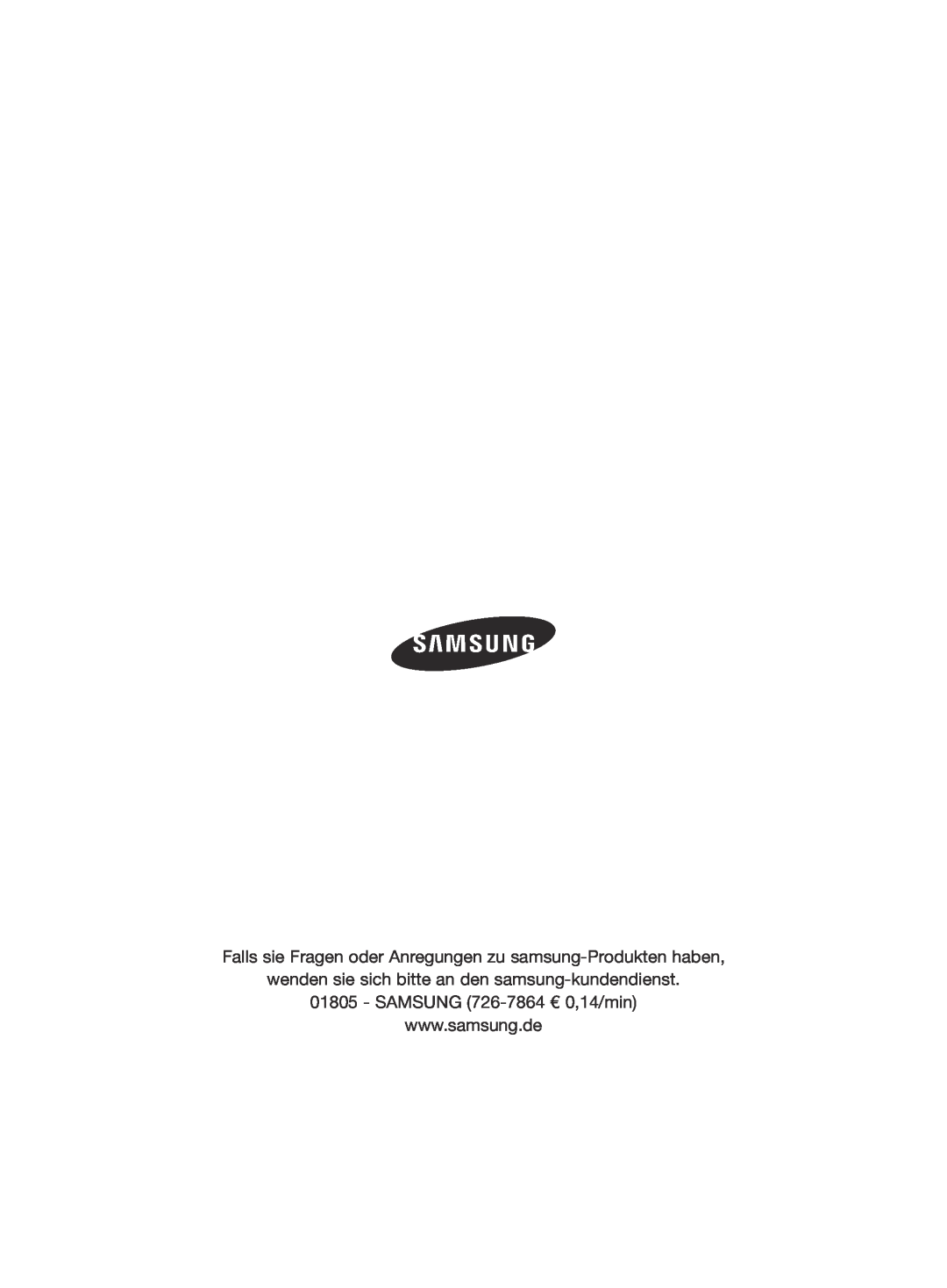 Samsung VCC7480V3R/XEH manual Falls sie Fragen oder Anregungen zu samsung-Produkten haben, SAMSUNG 726-7864 € 0,14/min 