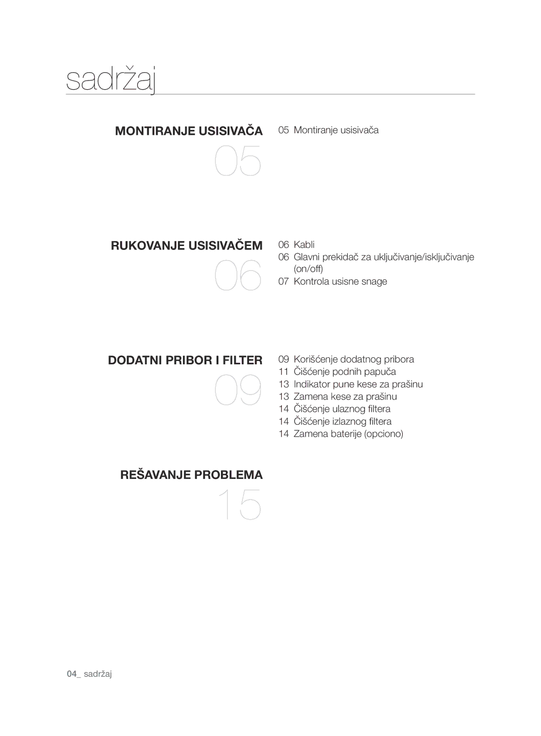 Samsung VCC7485V3K/XEH, VCC7485V3R/BOL, VCC7485V3K/BOL manual Sadržaj 