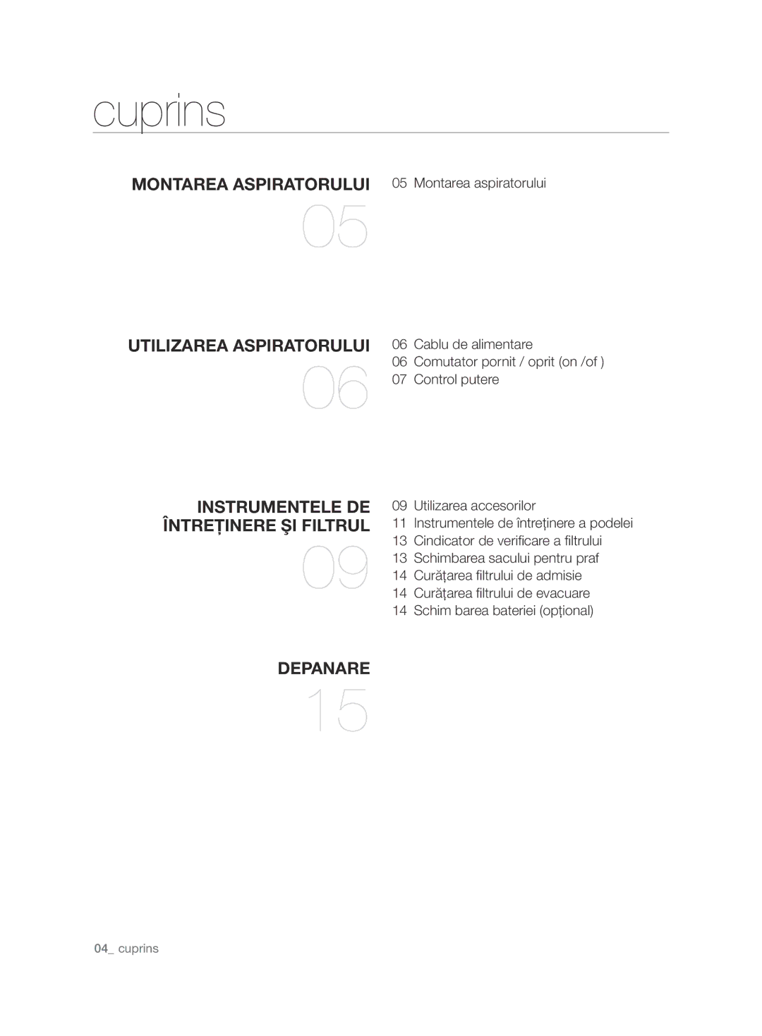 Samsung VCC7485V3K/BOL, VCC7485V3R/BOL, VCC7485V3K/XEH manual Cuprins 