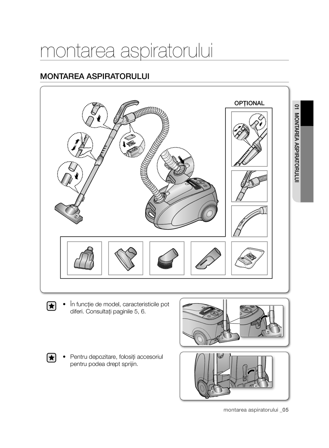 Samsung VCC7485V3R/BOL, VCC7485V3K/XEH, VCC7485V3K/BOL manual Montarea aspiratorului 