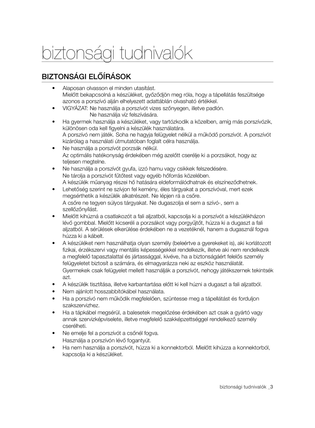 Samsung VCC7485V3R/BOL, VCC7485V3K/XEH, VCC7485V3K/BOL manual Biztonsági Előírások 