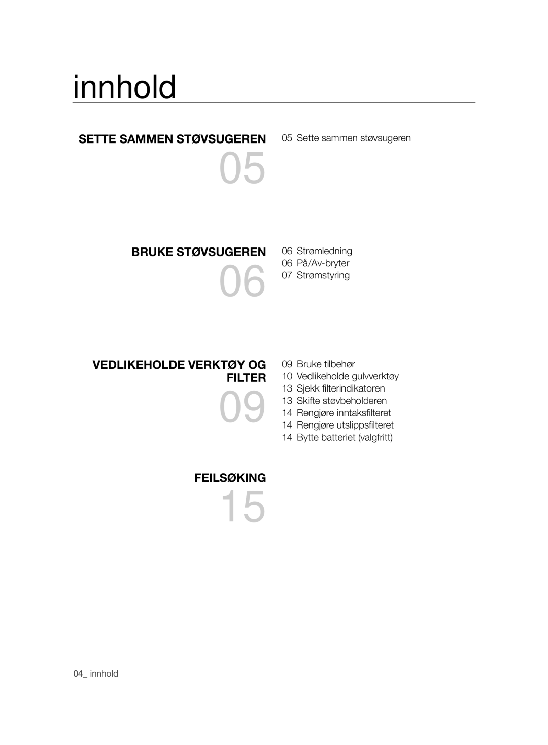 Samsung VCC7490H3K/XEE, VCC7480V3R/XEE manual Innhold 