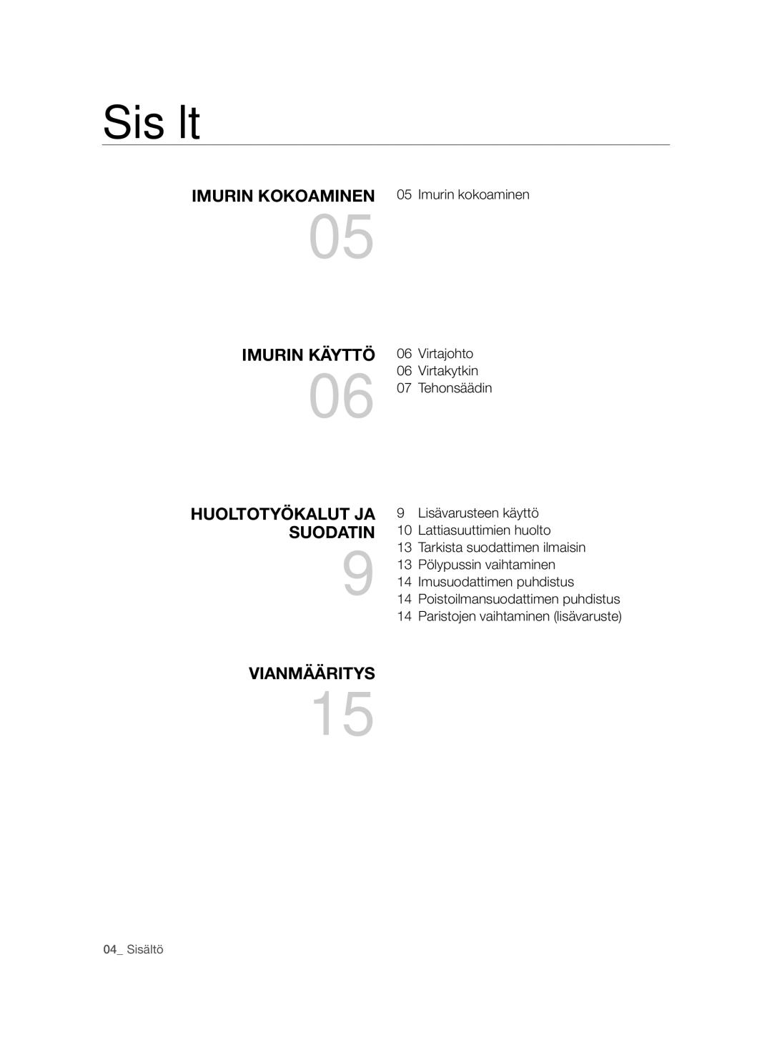 Samsung VCC7490H3K/XEE, VCC7480V3R/XEE manual Sisältö 