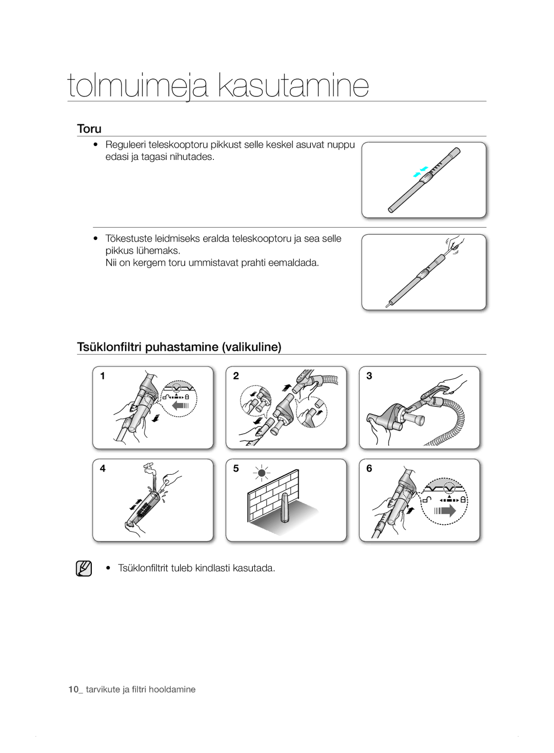 Samsung VCC7495H3K/XSB manual Toru, Tsüklonfiltri puhastamine valikuline 