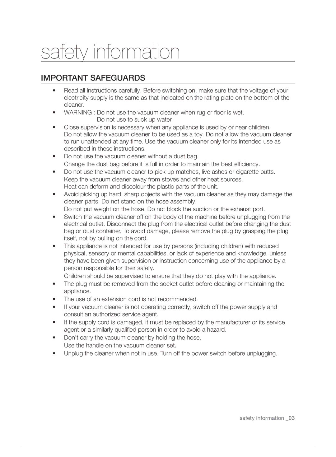 Samsung VCC7495H3K/XSB manual Important safeguards 