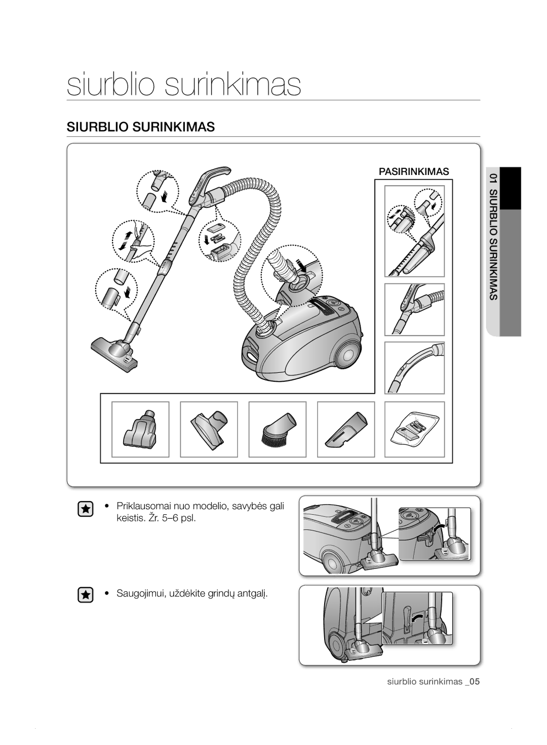 Samsung VCC7495H3K/XSB manual Siurblio surinkimas 